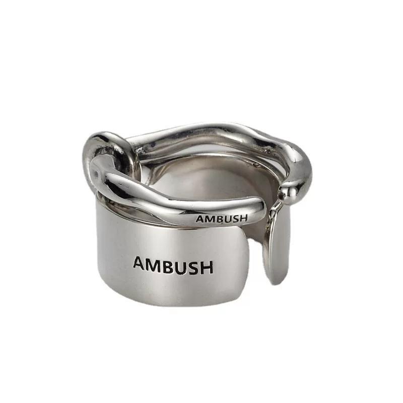 

AMBUSH double ring female couple grade sense retro industrial niche design open stacked ring Adjustable opening срібний