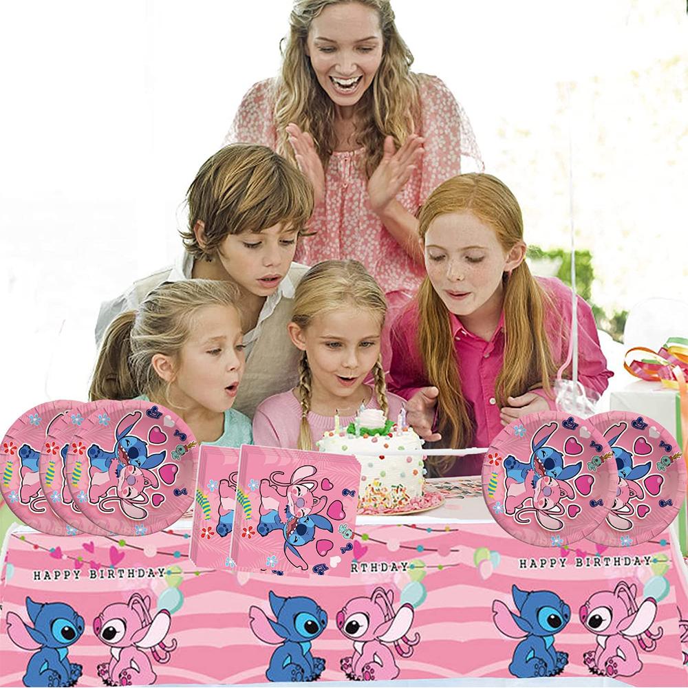 

51Pcs Plates Cups Napkins Tablecloths for Pink Stitch Theme Party Birthday Decor
