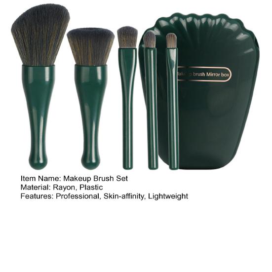 5Pcs Cosmetic Brushes Lint-free Professional with Mirror Practical Concealer Blush Loose Powder for Daily Use