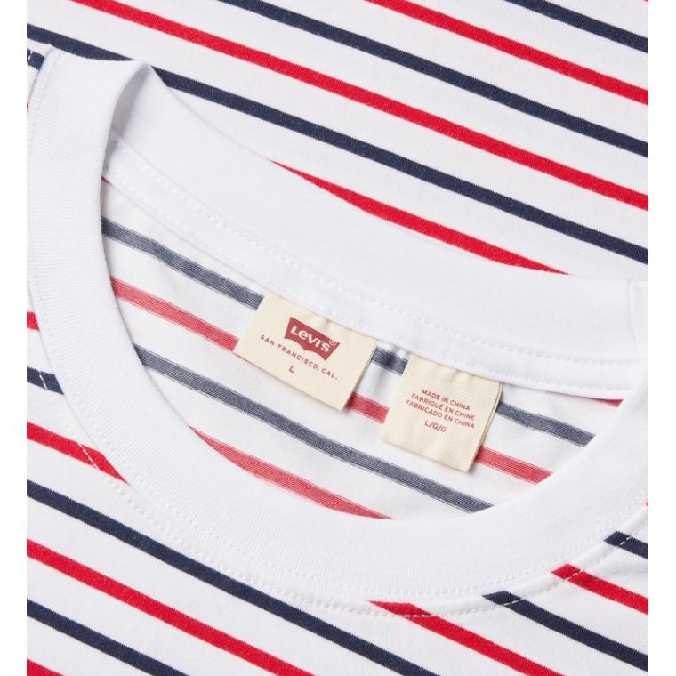 Levis SS24 Paris Limited Edition Capsule Collection Letter Embroidered Crew Neck Comfortable Short Sleeve T-Shirt Men Tops Blue Striped 0023Y-0000