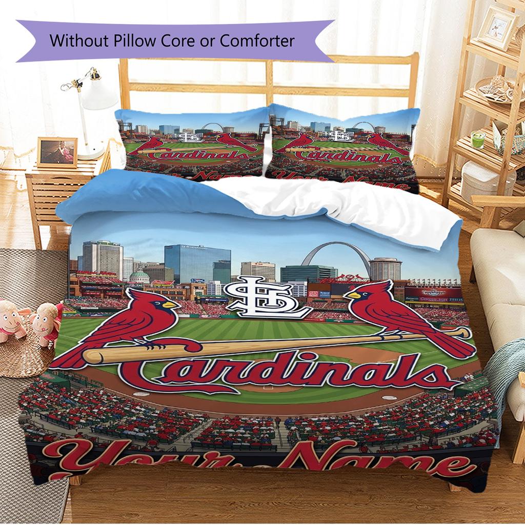 Name Custom St. Louis Cardinals Pattern Bedding Set Quilt Cover Pillowcase Home Decor Gift (1 * duvet cover + 2 * pillowcase, without core)