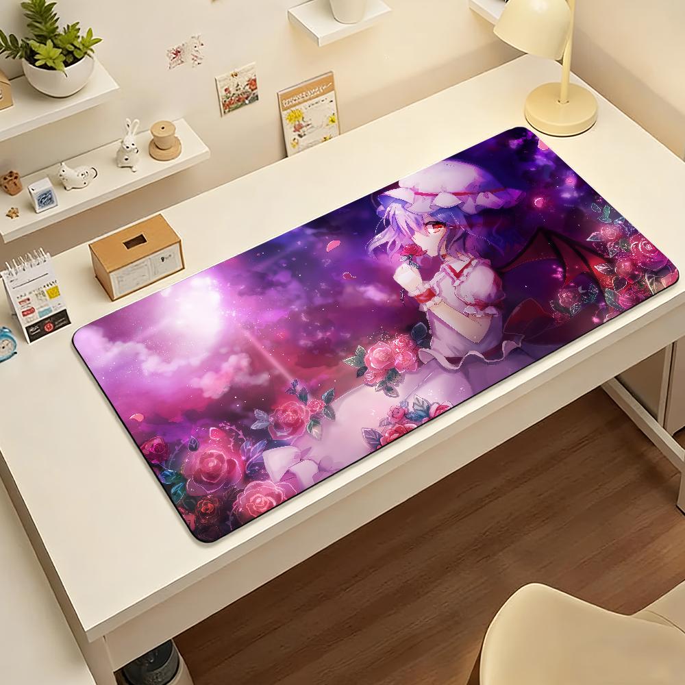 Gaming Mouse Pad Large Desk Mat Antislip Stitched Edges Stylish Grey Anime Print Extended Keyboard Mat for Gamer Office