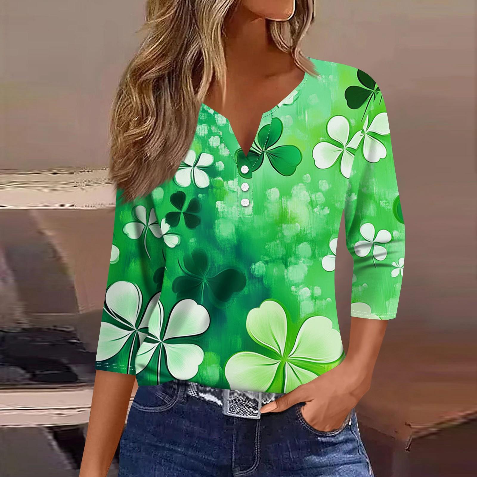 

Жен. Футболка Футболка С принтом Пуговицы Рукав 3/4 Повседневные Выходные Мода Классический V-образный вырез Обычный Топ XXL