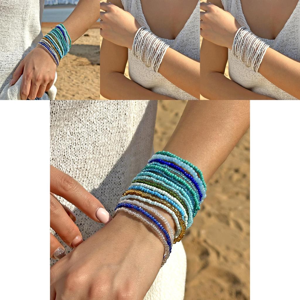 Bohemian Resort Style Crystal Beaded Bracelet Set With Electroplated Finish For Couples Gift