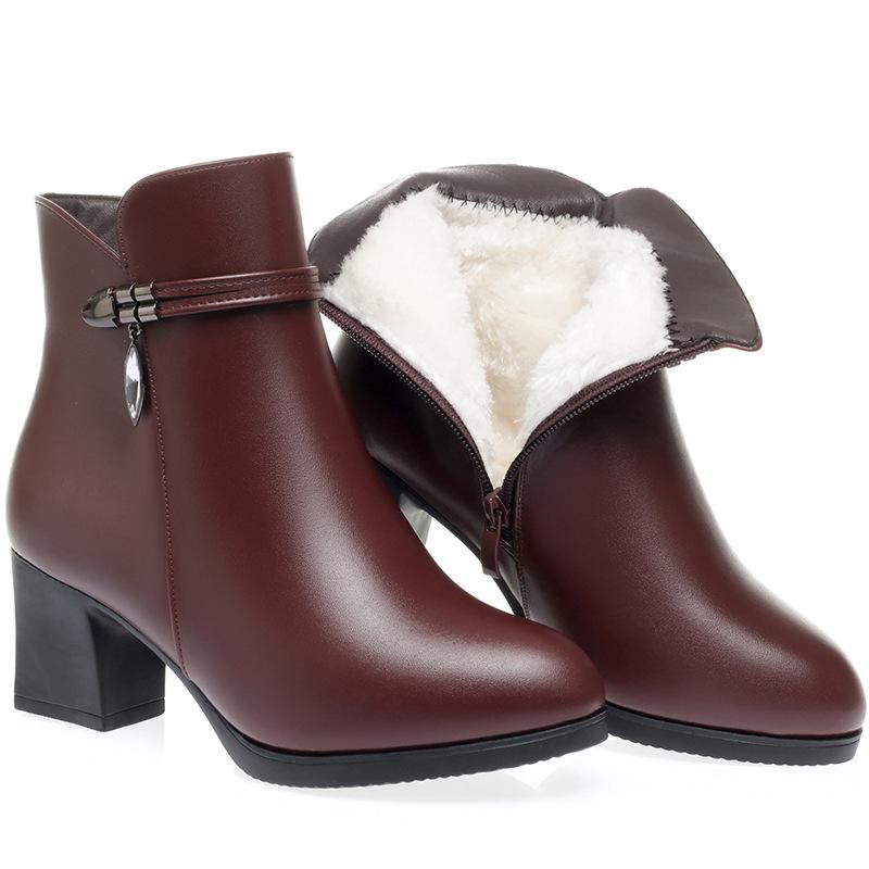 

модные осенне-зимние короткие ботинки женские ботинки на толстом каблуке из мягкой кожи теплые ботильоны на среднем каблуке из бархатистой кожи хлопковая обувь 42