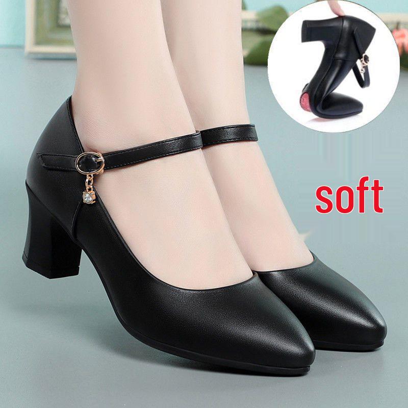 

Туфли на среднем каблуке из мягкой кожи с ремешком для женщин среднего возраста, весна-осень 2025 Hotel Slippers Size 65