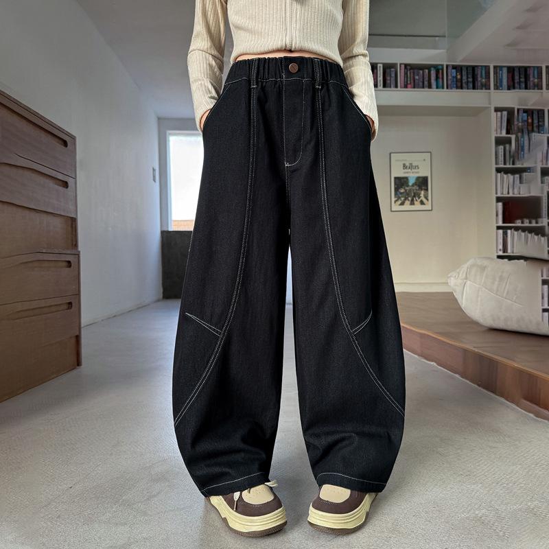 

Girls 2025 Fashionable Wide-Leg Spliced Jeans - Casual and Versatile for Spring and Autumn 160 cm