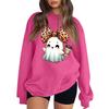 Women's Long Sleeve Neck Sweatshirt Loose Fit Casual Pullover Top, Color and Halloween Small Print