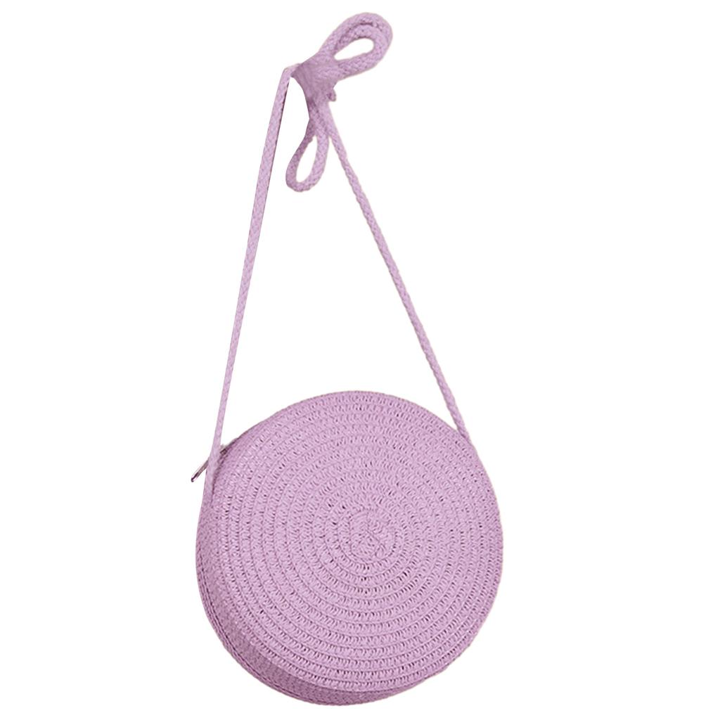 Solid Color Handwoven Bag Round Shoulder Bag Crossbody Bags for Women Girl Straw Woven Bag Large Capacity Beach Bag