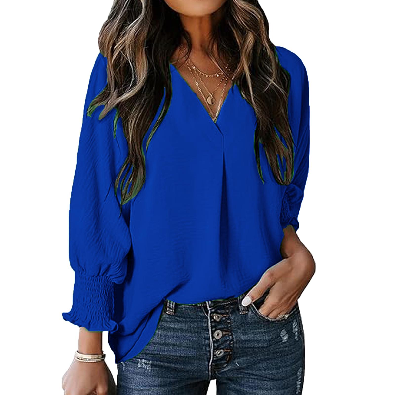 

Женская футболка с V-образным вырезом, повседневная, свободного кроя, с рукавами три четверти XL синий