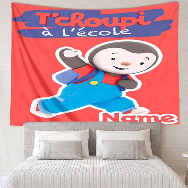 Custom Name Tchoupi Print Tapestry, Backdrop, Easy Setup, Ideal for Bedroom, Office & Living Room, with Aesthetic Wall Hanging Decor.