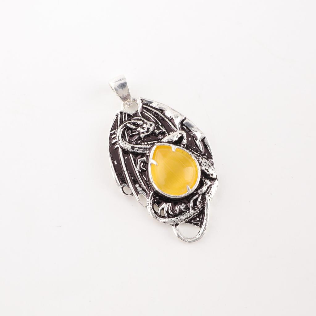 Yellow Cat's Eye Gemstone 925 Solid Silver Jewelry Pendant For Valentines Gift CP-9-41