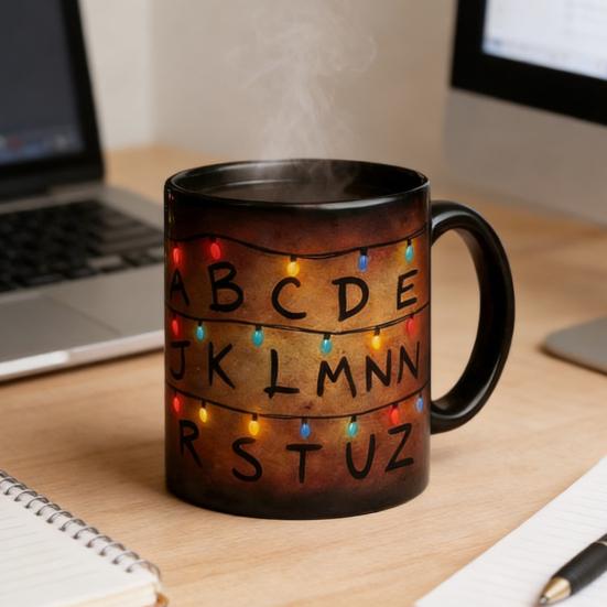 Keramický hrnek měnící barvu 11 oz Tepelně citlivý hrnek na kávu s designem vánočních světel Unikátní dárek pro fanoušky a milovníky kávy