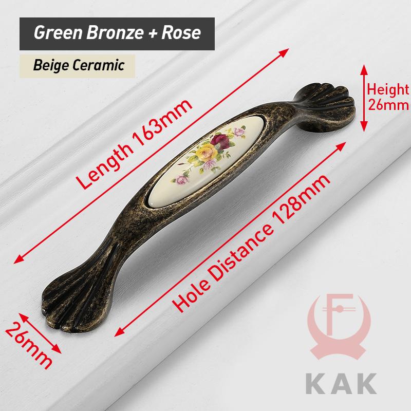 KAK Vintage Bronze Ceramic Cabinet Handles Wardrobes Door Pulls European Style Kitchen Handle Drawer Knobs Furniture Handle