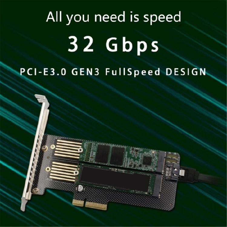 M.2 NVME Accelerator-kort Dubbla SSD-enheter till PCIE-adapterkort Stöder M+B-nyckel SSD-enheter till PCIE-omvandlare NVME-adapterkort