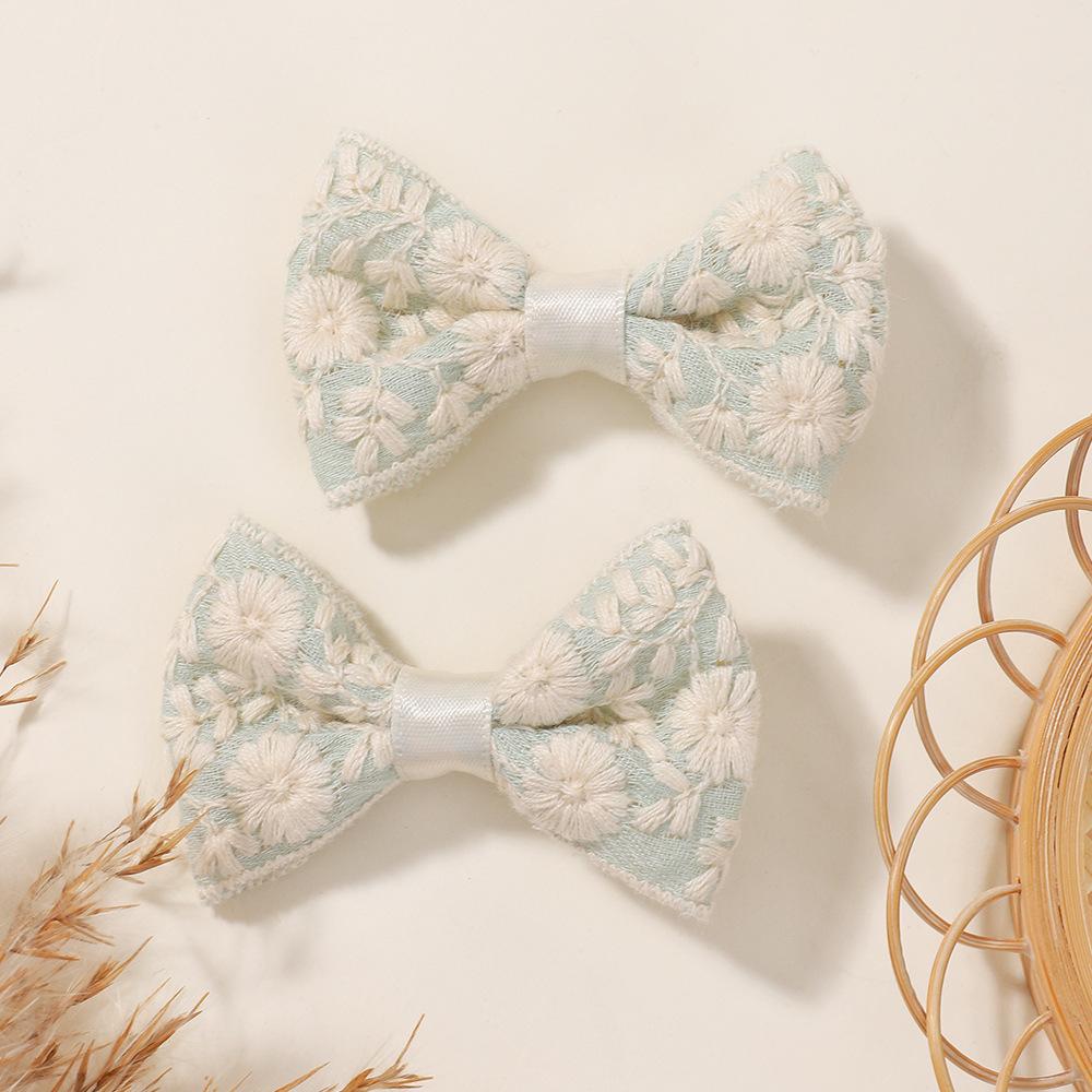 8Pcs Lace Embroidery Party Princess Hair Accessory Baby Duckbill Headpiece Handmade Bow Children Hair Clip