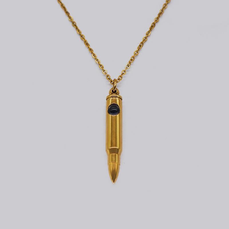 Colier cu pandantiv în formă de glonț în memoria veteranilor cu piatră de proiecție - lanț de claviculă din oțel titan