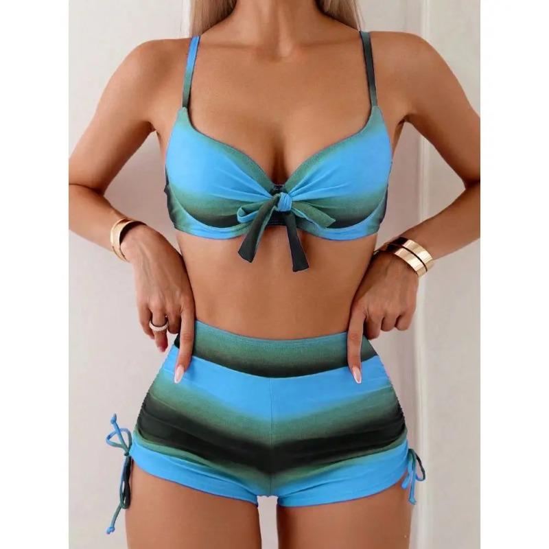 Cikini Summer Beach Women s Tie-Dye Bikini Set With Twist Front And Ruched Bottoms For Vacation S синий