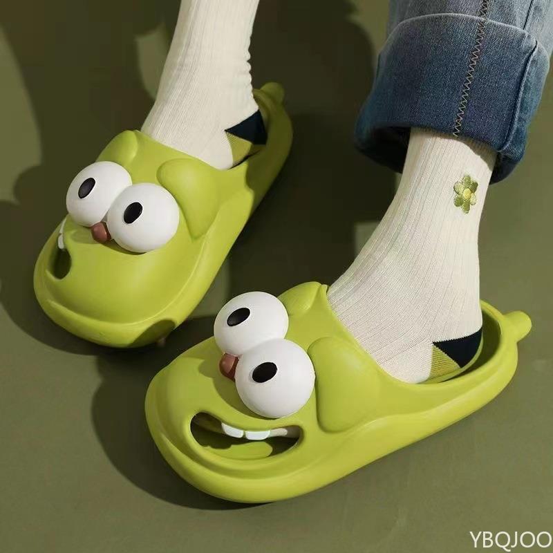 

Мода 2025 Тапочки-собачки с большими глазами Летняя домашняя обувь для женщин Новые мультяшные туфли Баотоу Удобные женские тапочки на толстой подошве Zapatos 36-37 зелёный