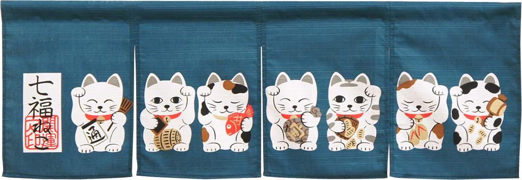 Noren Workshop Noren Japanese pattern cat 85cm wide x 30cm lucky cat short Seven Lucky navy 3012 (Japanese curtain) - design, long, design, length,