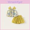 Sweet Floral Pattern Bow Shoulder Strap Design Summer Top And Shorts Set For Kids Age 3 To 8
