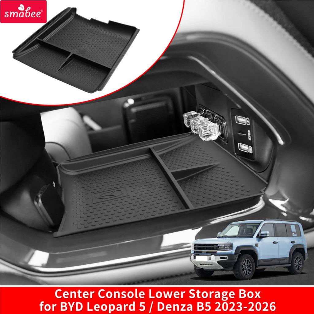 Smabee for BYD Denza B5/Leopard 5 2023‑2026 (NO Cool Box) Center Console Lower Layer Storage Box Tray TPE Organizer Accessories