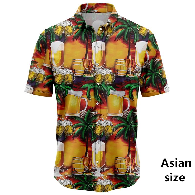 Beer Graphic Harajuku Shirts For Men 3D Print Short Sleeve Tees Summer Hawaiian Holiday Style Button Up Tops Woemn Lapel Shirts