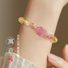 Natural Yellow Crystal Bracelet for Women, Strawberry Crystal Pixiu Charm, Lucky Golden Crystal Pixiu Bracelet for Students