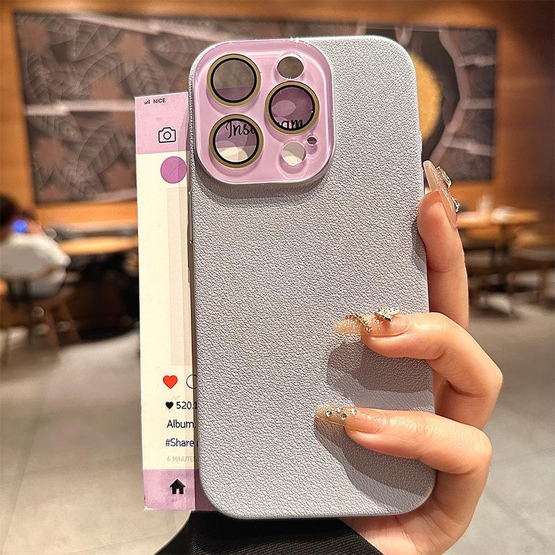 Applicable To Apple 17promax Lychee Leather Mobile Phone Case Comes with Lens Film IPhone 16 Anti Fall Pc Protection Case