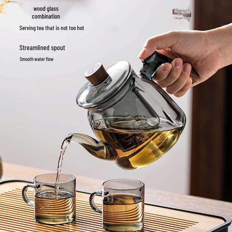 High-Temperature Resistant Glass Teapot for Boiling Water and Brewing Tea with Special Tea Separation Feature.