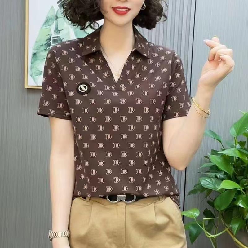Mom Summer T-shirt Short-sleeved Women's New Lapel Large Size Polo Neckline Shirt Fashionable Top