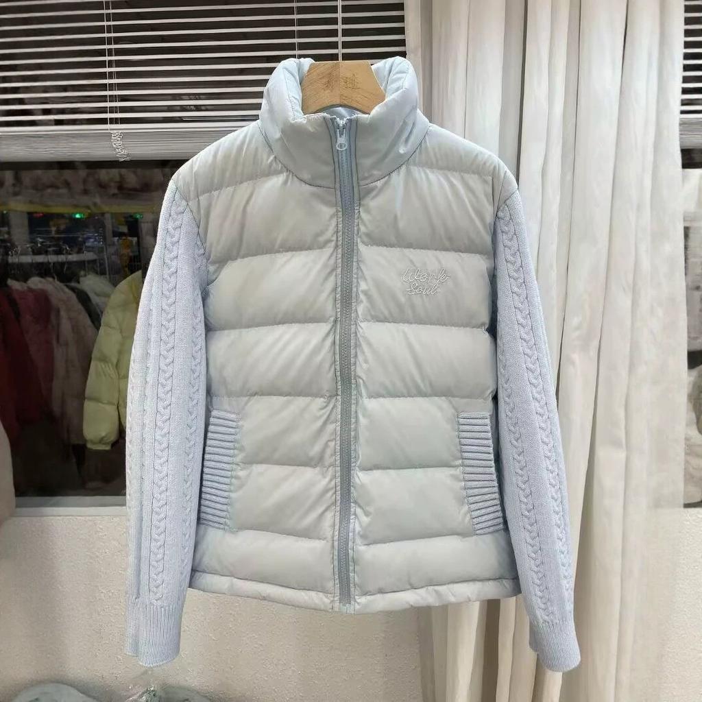 College Sweet Stand-Up Collar Splicing Knitted Down Jacket Female Students Versatile Design Warm Winter Fashion Jacket