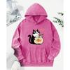Cats Drinking Fish Soup Print Women Washed Hoody Fashion Cotton Hoodies Autumn Oversized Streetwear Multicolor Hoodie