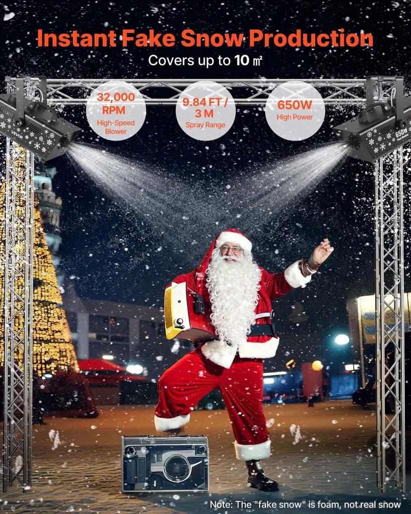 Snow Machine, Powerful 650W Handheld/Hanging Fake Snow Maker, Snowflake Making Machine with Portable Handle, Outdoor & Indoor Artificial Snowflake