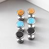 Classic Stainless Steel Round Stud Earrings, Agate Turquoise Inlaid, Screw Back Earrings For Women Men