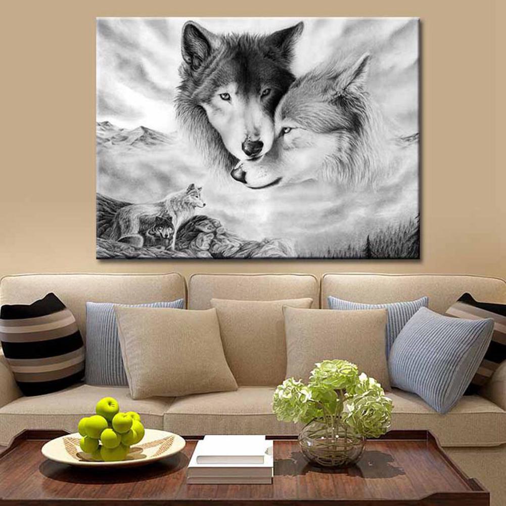 Yinaa Impressions sur toile loup lune paysage affiche animal toile peinture mur art photo moderne salon décoration de la maison 60x80cmx1 pièce cadre
