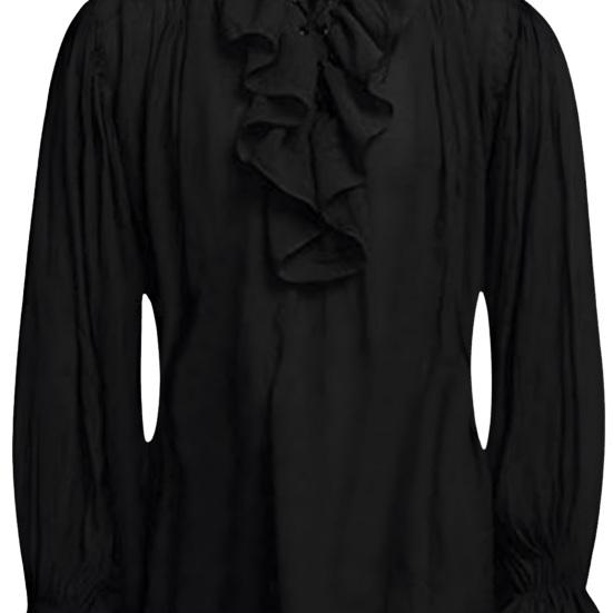 Men Shirt Medieval Ruffle Long Sleeves Color Lace-up Sleeves Strap Puff Solid Pleated Loose Lapel Vintage Halloween Party Cosplay