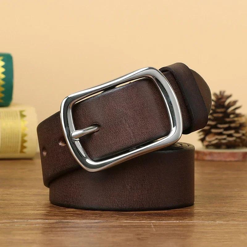 3.8CM Pure Cowhide High Quality Genuine Leather Belts for Men Brand Strap Male Stainless Steel Buckle Business Jeans Cowboy
