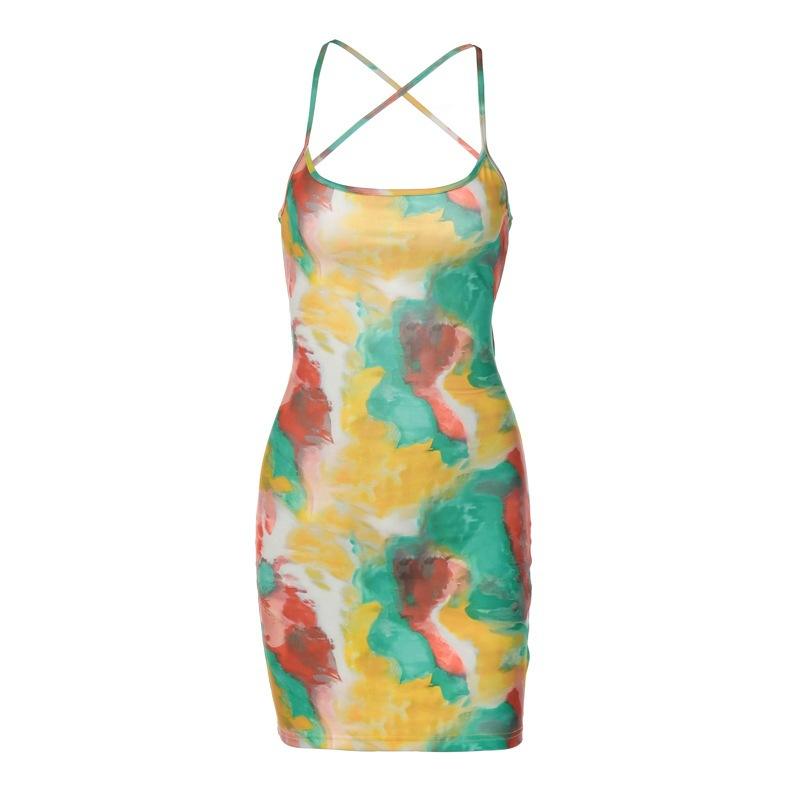 Summer Fashion Colorful Graffiti with Halter Sexy Halter Short Dress