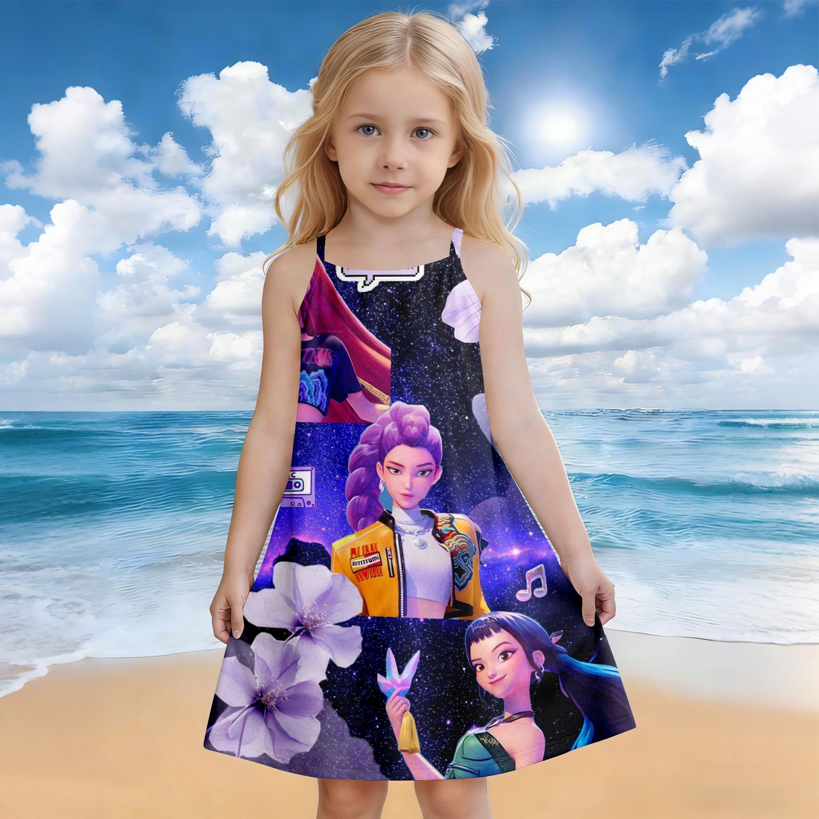 Children s Summer Round Neck Cartoon Print Dress 160