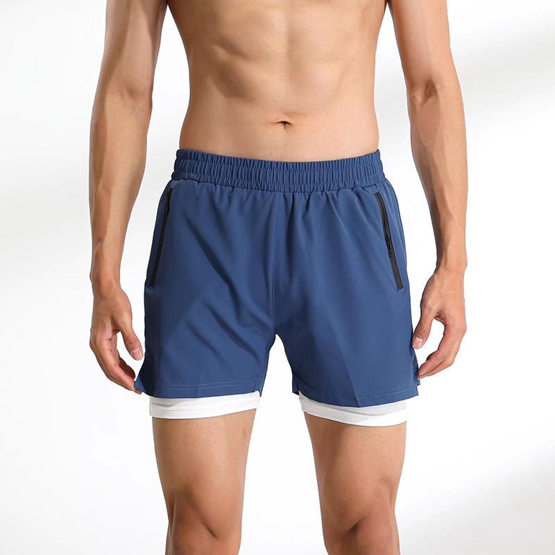 Men's Quick-Drying Double Layer Running Shorts - Anti-Exposure, Four-Point, Fake Two-Piece Design