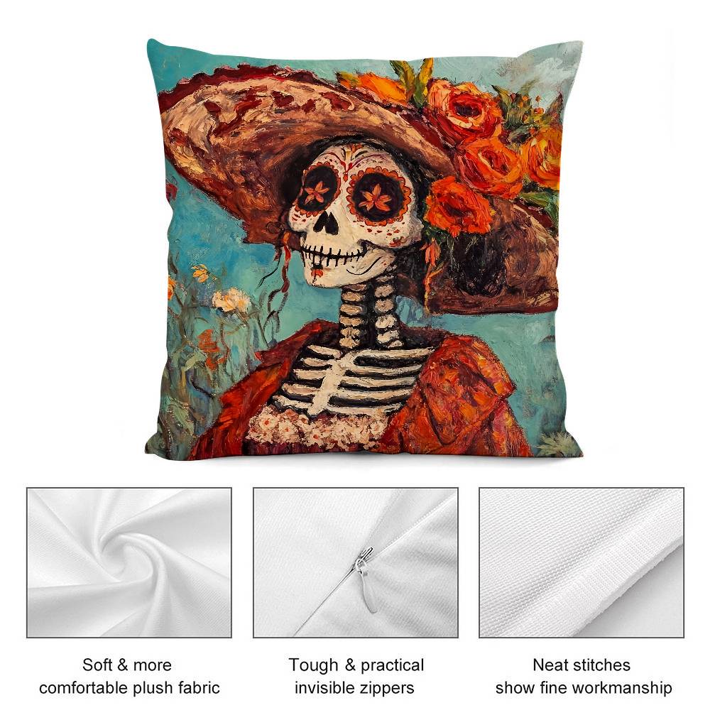 Day Of The Dead Pillow Case Plush Fabric Soft Pillowcase Double Sided Print Cushion Cover Household Gifts