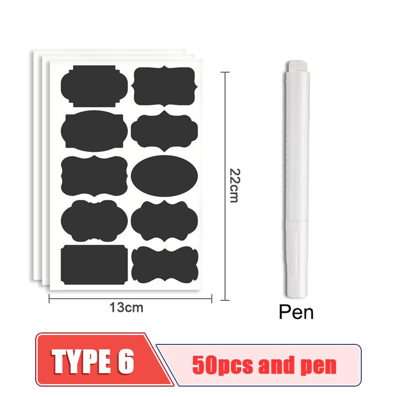 50pcs/sets Jars Labels Erasable Chalkboard Labels Waterproof Spice Sticker Craft Kitchen Blackboard Sticker Bottles Tag With Pen