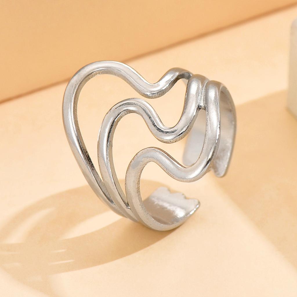 Stainless Steel Silver Color Rings for Women Punk Geometric Metal Irregular Chain Open Rings Hiphop Simple Jewelry Accessories