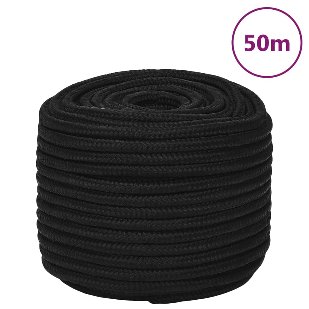Vidaxl Linka Robocza, Czarna, 12 Mm, 50 M, Poliester
