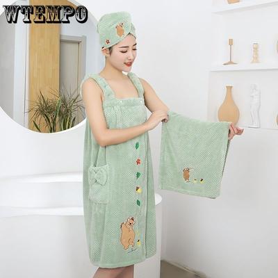 Women Bath Skirt Coral Velvet Can Wear Soft Absorbent Bath Towel Sling Household Women's Bath Skirt Bathrobe