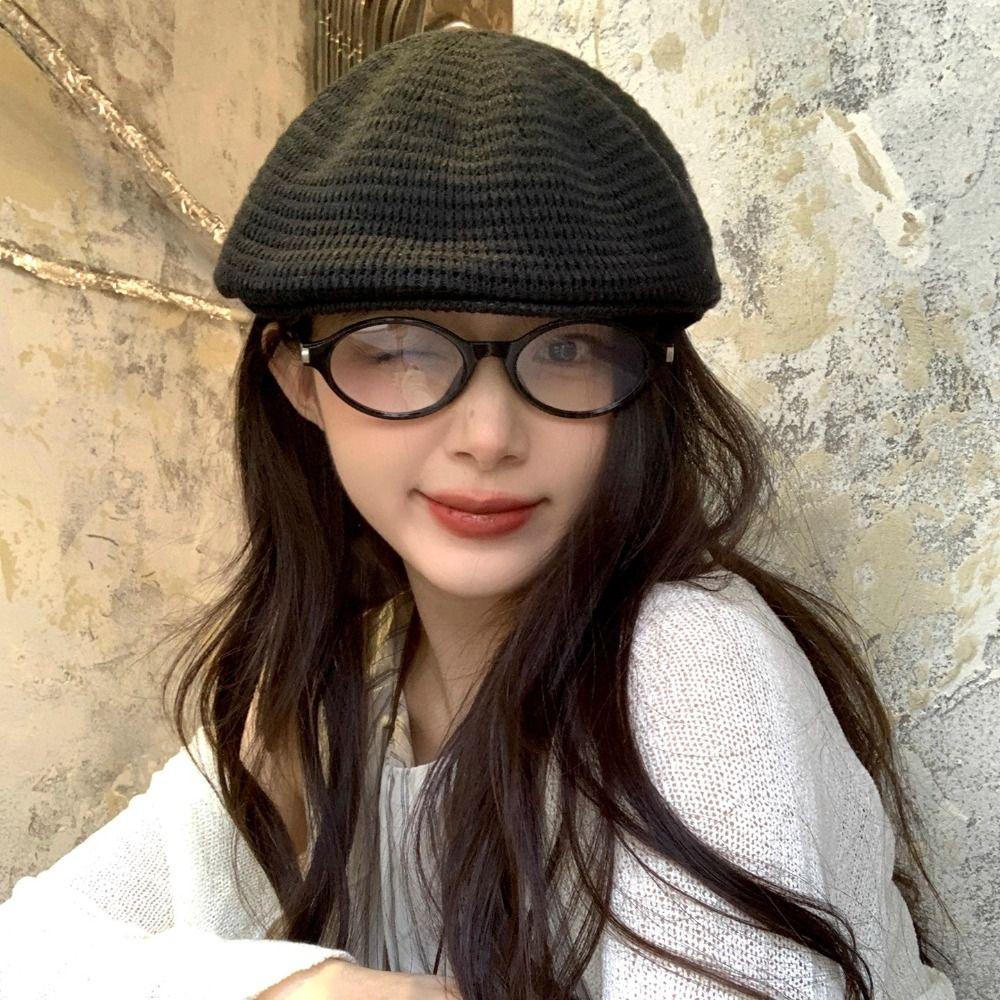 Breathable Weave Hat Vintage Crochet Knitted Cap Brimless Cap Hollowed Out Beret Hat  Beach