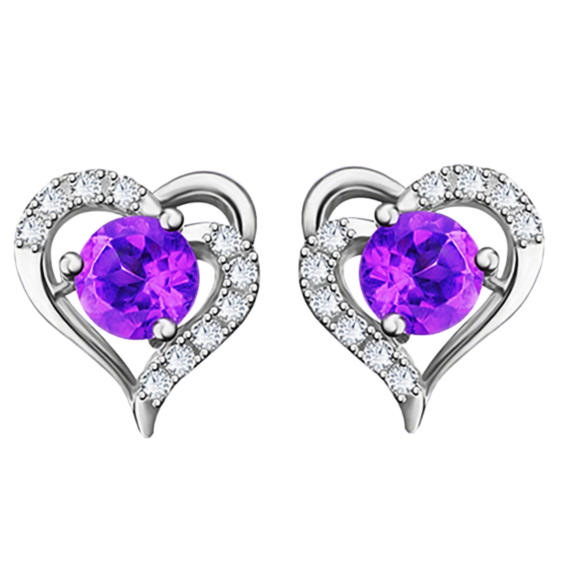 

Корейские серебряные серьги-пусеты в виде сердца с аметистом - Элегантные и стильные украшения