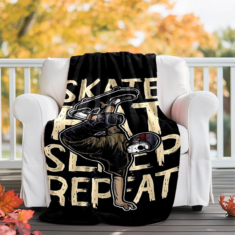 skateboard Theme Printed Blanket - Perfect for Couch, Bed, Travel & Outdoor Use | Machine Washable, Cozy & Durable.