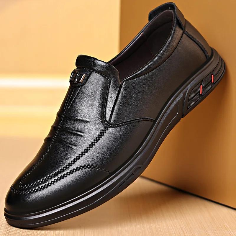 

Fashion Spring Autumn New Slip-on Leather Loafers for Men Designer Soft-soled Casual Men Shoes Fashion Light Male Driving Shoes 38